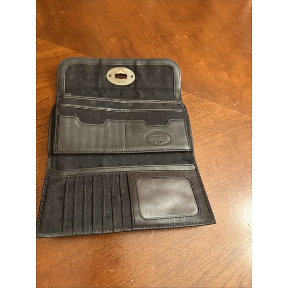 Fossil Authentic Black Genuine Leather Bifold Wallet Classic Natural W Turn Lock - Picture 7 of 8
